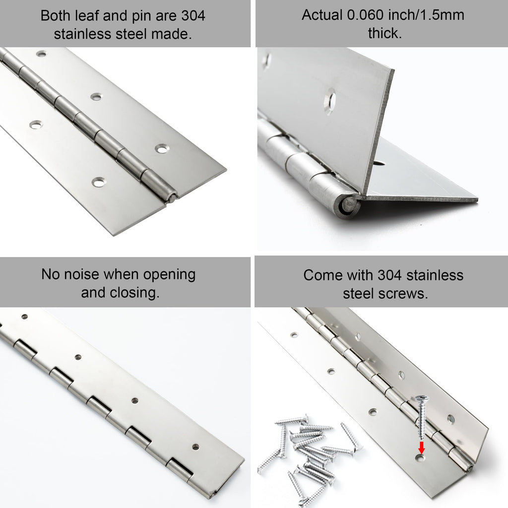 2 Pcs Heavy Duty Piano Hinge 8 Inch x 3 Inch Width, True 0.060'' Thick Stainless Steel Piano Hinge for Heavy Duty Cabinet, Door, Toolbox, Wooden Box, Metal Plate, Furniture, Industrial Project