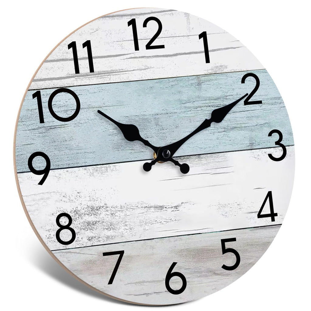KECYET Wall Clock Silent Non-Ticking Wooden Clocks Battery Operated 8 Inch Small Country Retro Rustic and Beach Style Decorative for Kitchen, Home, Bathroom, Bedroom (Blue)