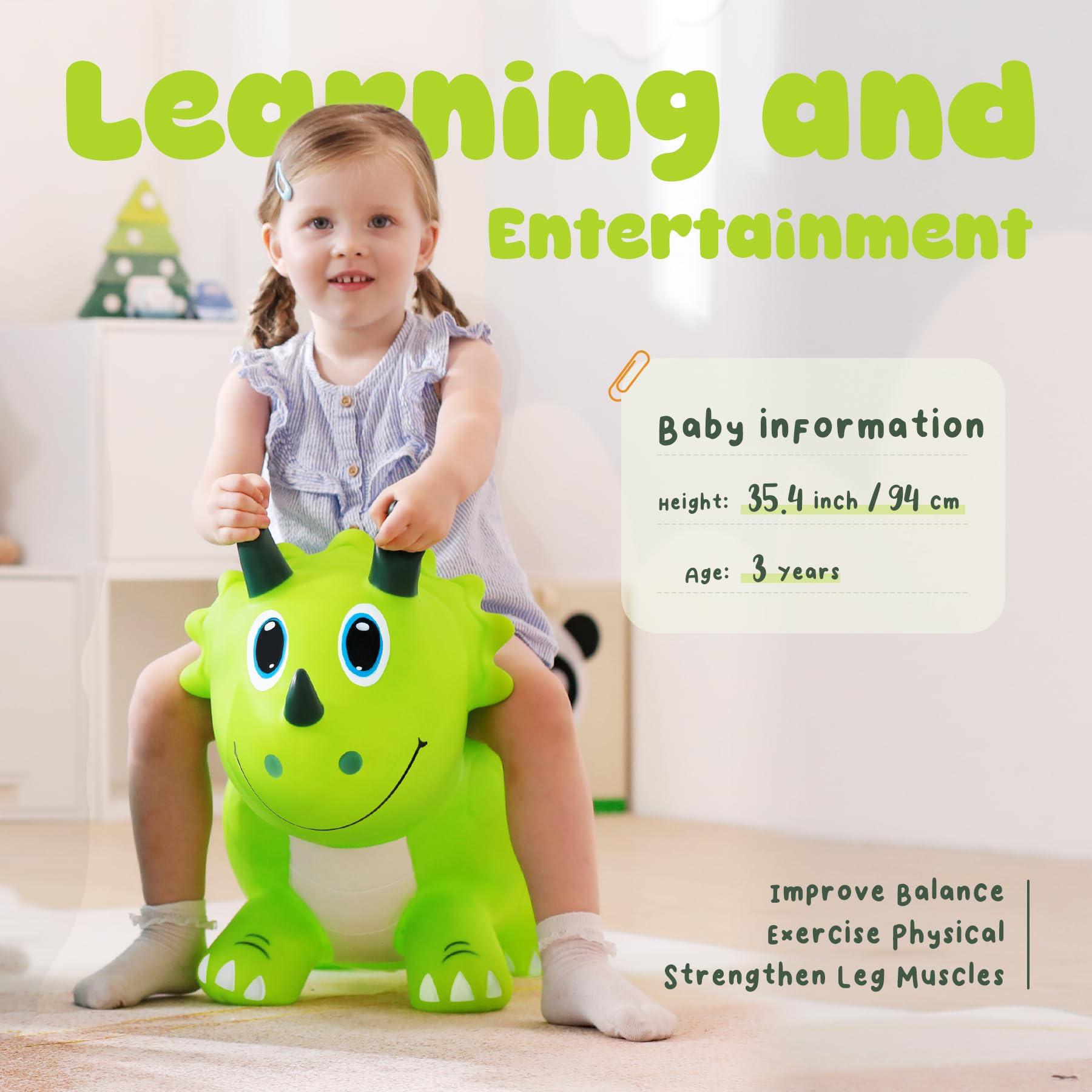Kids Dinosaur Bouncy Animal Toys, Inflatable Triceratops Bouncer, Ride on Bounce Hopper, Indoor Outdoor Activity Birthday Gift for 18 Months 2 3 4 Years Old Boys