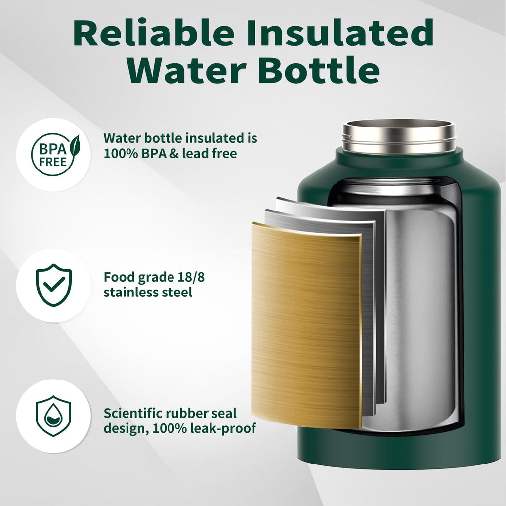 WATERSY Half Gallon Water Bottle Insulated(Cold for 48 Hrs),BPA Free&Leak Proof,64oz Stainless Steel Water Jug/Flask,Big thermo,Large Water Bottle with Handle for Gym,Hiking,Camping,Black