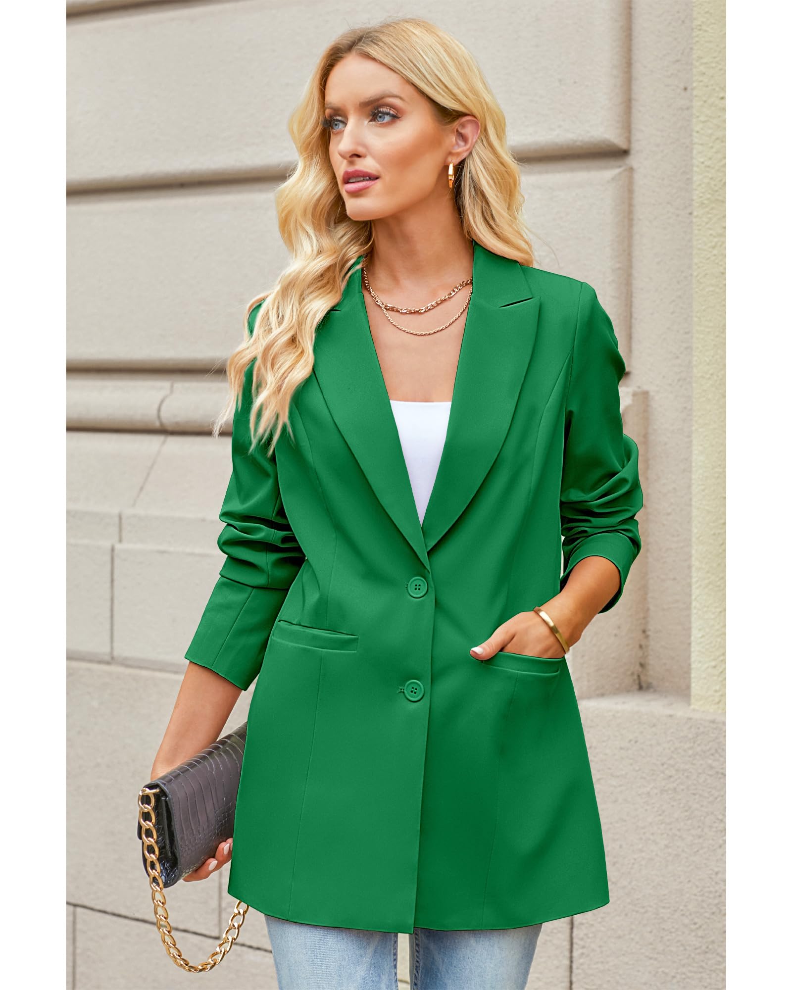 luvamia Blazers for Women Business Casual Long Blazer Jackets Dressy Work Professional Office Outfits Lapel Pockets