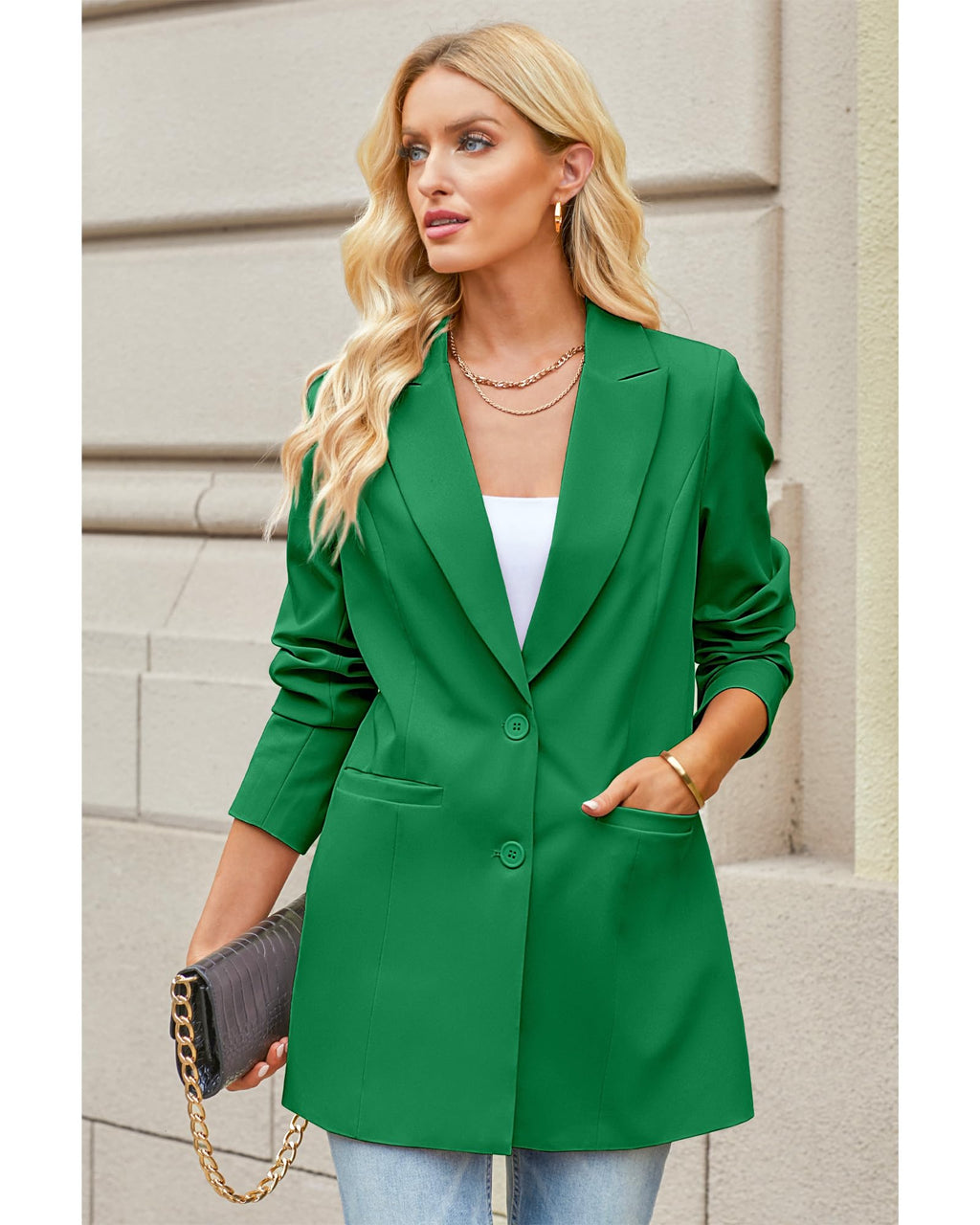 luvamia Blazers for Women Business Casual Long Blazer Jackets Dressy Work Professional Office Outfits Lapel Pockets