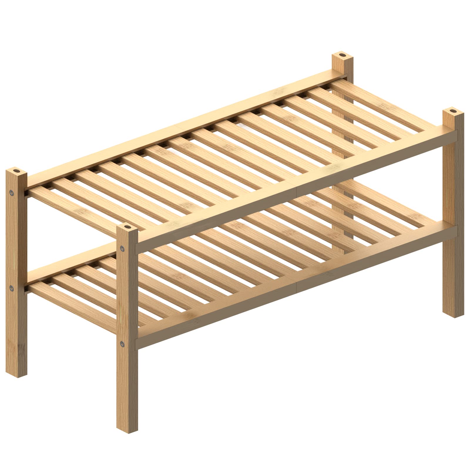 ROMGUAR CRAFT 2-Tier Bamboo Long Shoe Rack, Free Standing Wood Shoe Shelf Storage Organizer for Closet Entryway Stackable 35"x11"x13" (Black)