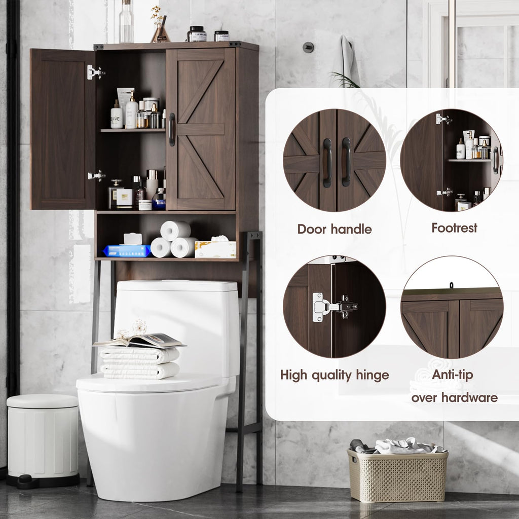 Vabches Over The Toilet Storage Cabinet with 2-Door Design Bathroom Organizers and Storage with Anti-Tip Device Over Toilet Organizer with Shelves for Bathroom,Restroom,Laundry Black