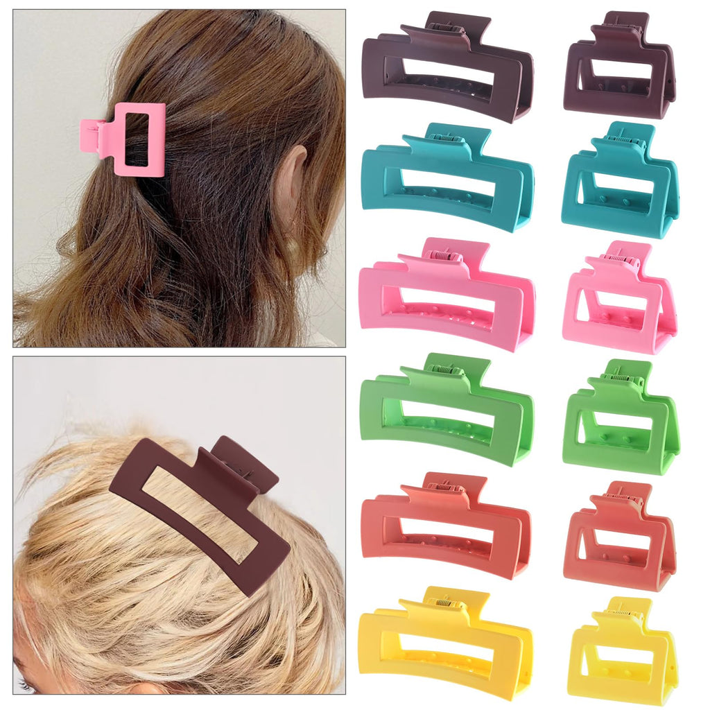 12 Pack Black Square Claw Clips, Big and Small Neutral Rectangle Hair Claw, Non-slip Matte Large Hair Clips for Women,Strong Hold jaw clip for Thick Thin Hair
