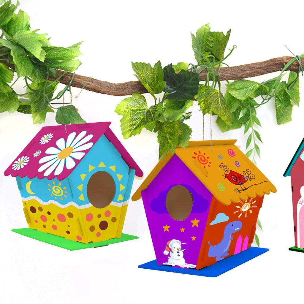 hapray 12 Pack Bird House Kit, DIY Birdhouse Kits, Wooden Crafts Arts for Children to Build and Paint (Includes Paints & Brushes) for Kids Girls Boys Toddlers Halloween Christmas Gift