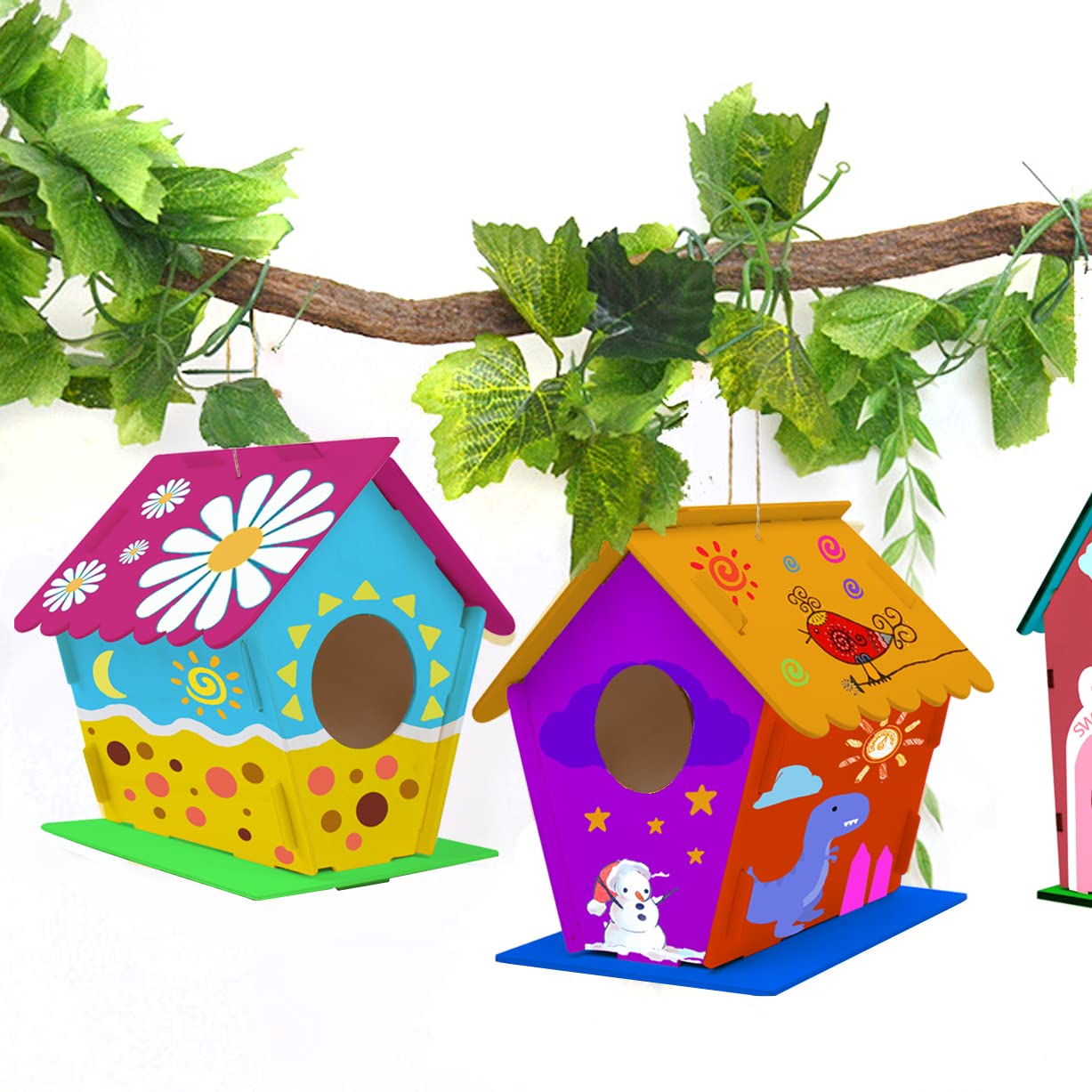 hapray 12 Pack Bird House Kit, DIY Birdhouse Kits, Wooden Crafts Arts for Children to Build and Paint (Includes Paints & Brushes) for Kids Girls Boys Toddlers Halloween Christmas Gift