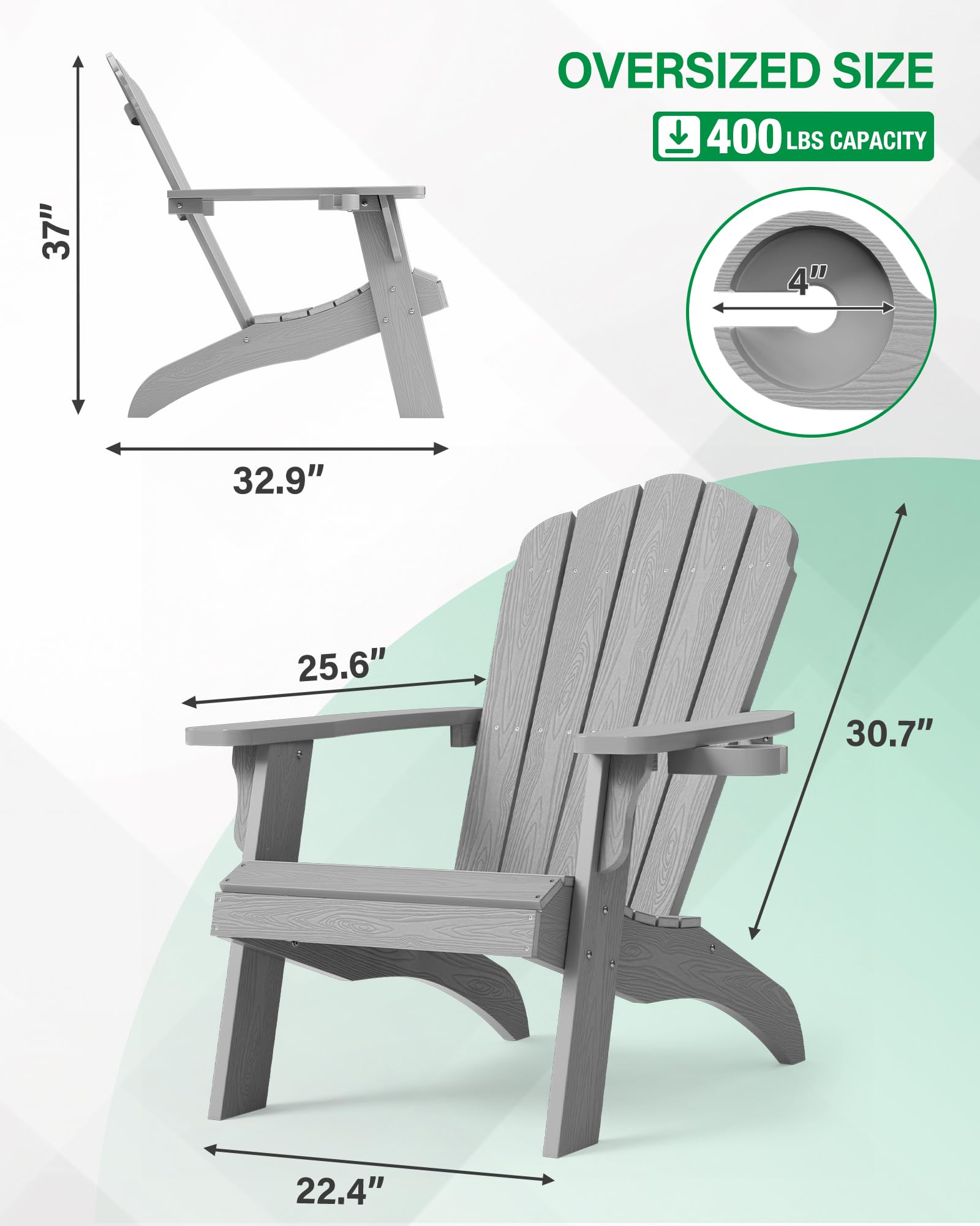 YEFU Oversized Plastic Adirondack Chair Set of 2 with Cup-Holder (Large Dual-Purpose), Weather Resistant, Poly Lumber Outdoor Chairs Duty Rating Widely Used in Patio, Lawn, Outside, Deck Chairs-Black