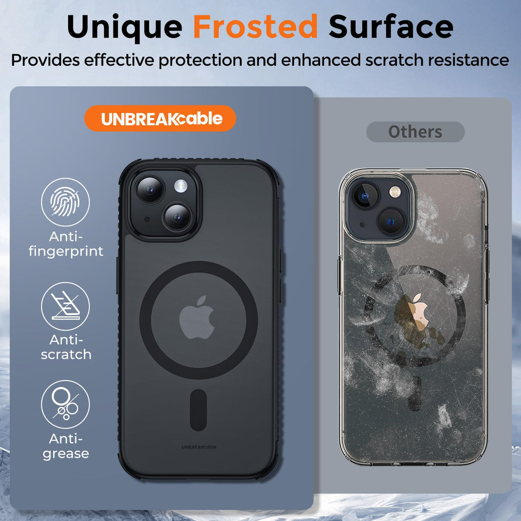 UNBREAKcable Case for iPhone 14 & iPhone 13, [Compatible with MagSafe] [Military Grade Shockproof] [Non-Slip] Translucent Matte Back and Soft TPU Edge Protective Case for iPhone 14/13 6.1", Black