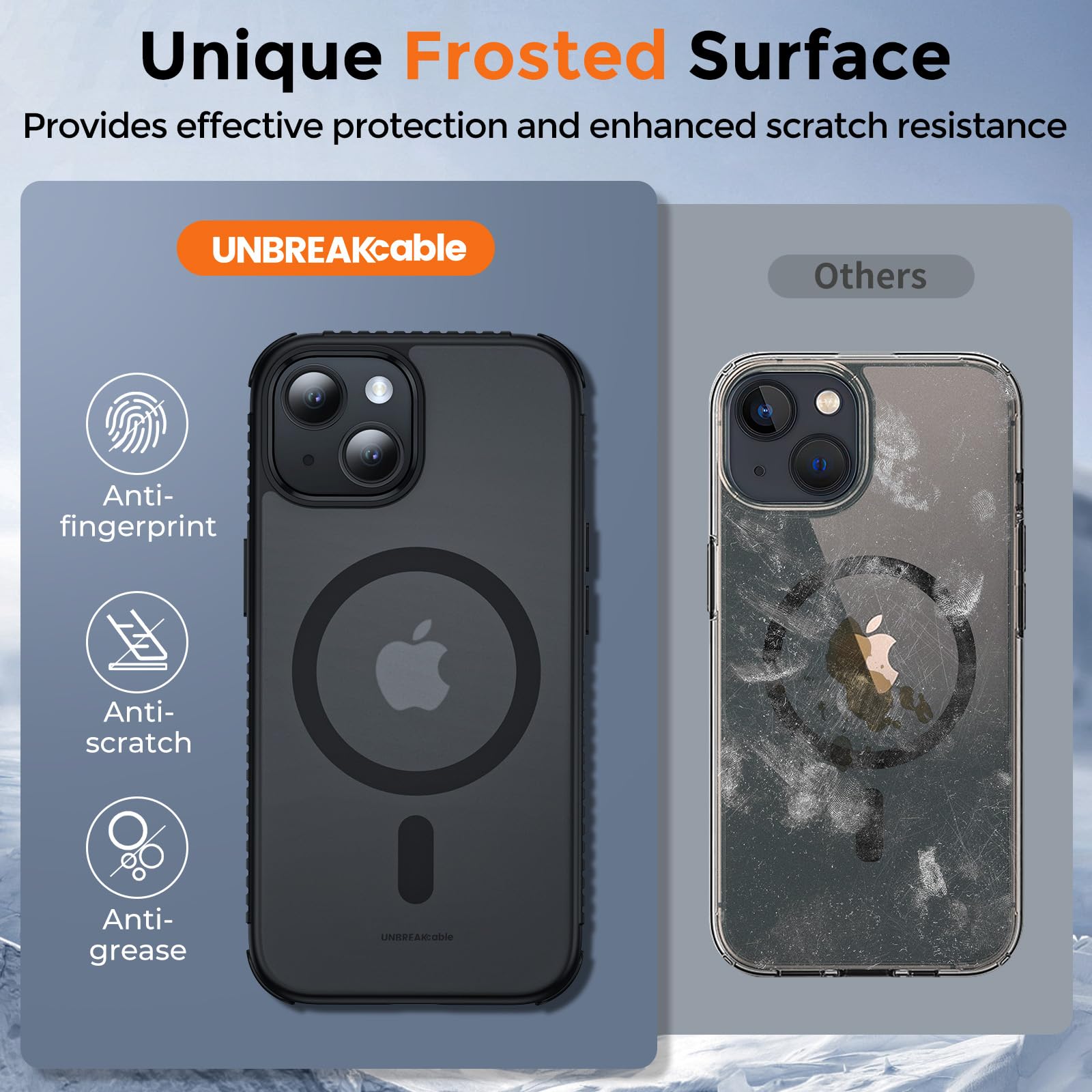 UNBREAKcable Case for iPhone 14 & iPhone 13, [Compatible with MagSafe] [Military Grade Shockproof] [Non-Slip] Translucent Matte Back and Soft TPU Edge Protective Case for iPhone 14/13 6.1", Black