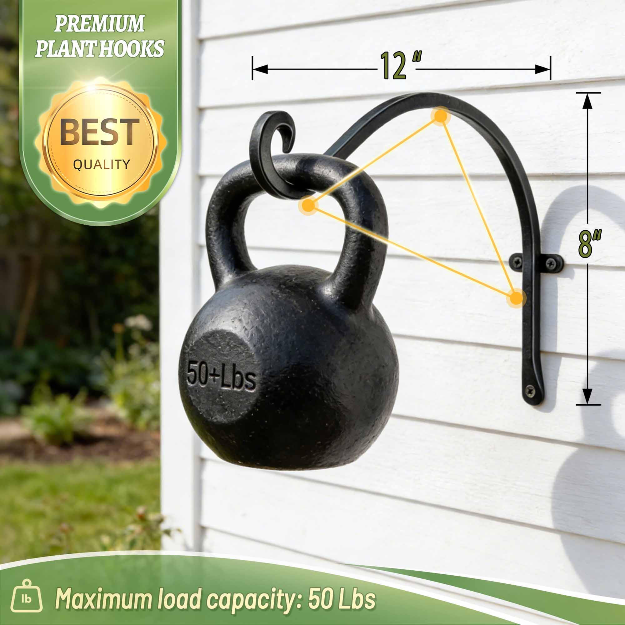 Qiang Ni Heavy-Duty Plant Hanger - 16 Inch 80lbs Metal Wall Mount Plant Bracket for Indoor Outdoor Hanging Bird Feeders, Flower Baskets, Lanterns