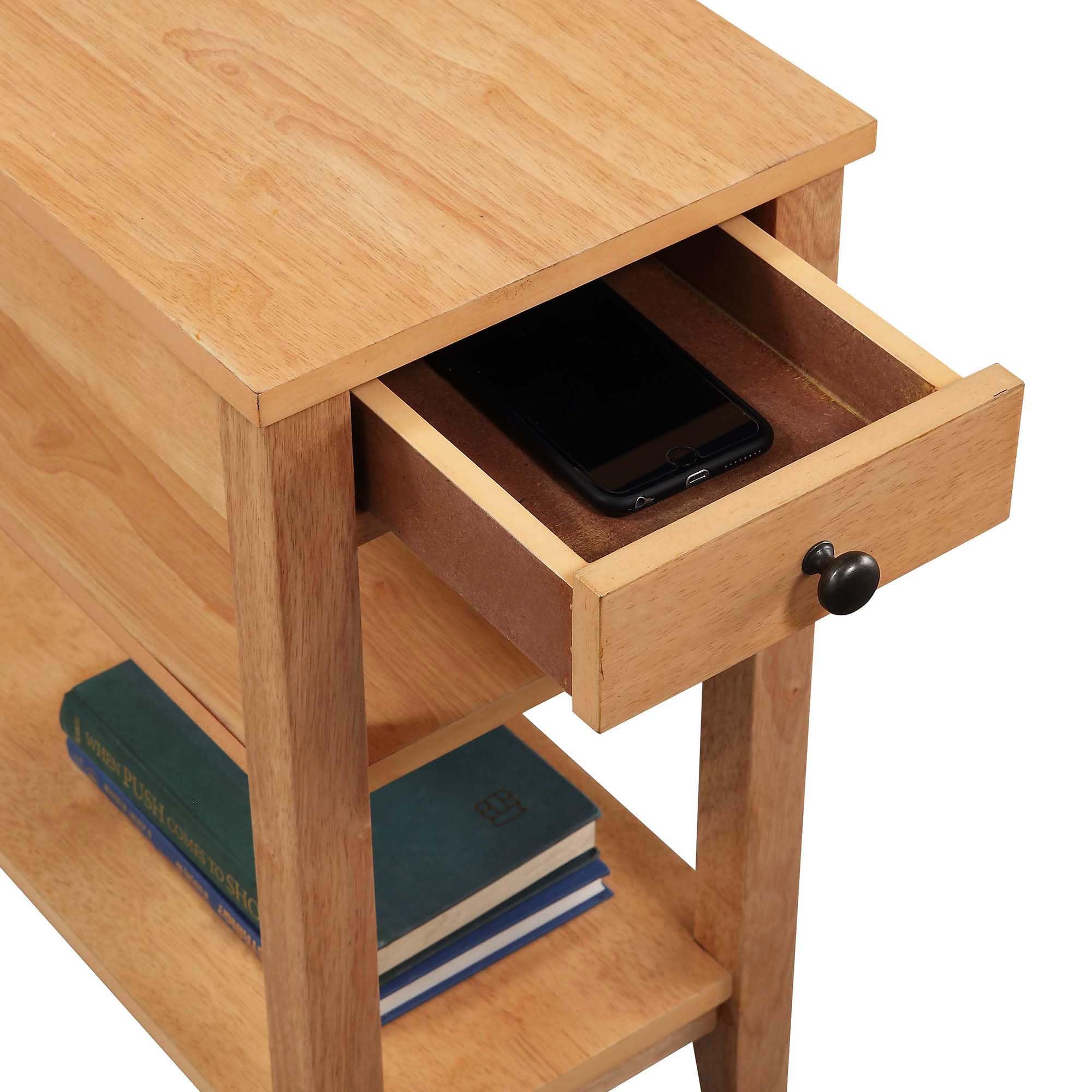 Convenience Concepts American Heritage Chairside End Table with Drawer 23.5" - Classic Living Room Table with Storage Shelf, Bedroom Nightstand, Black