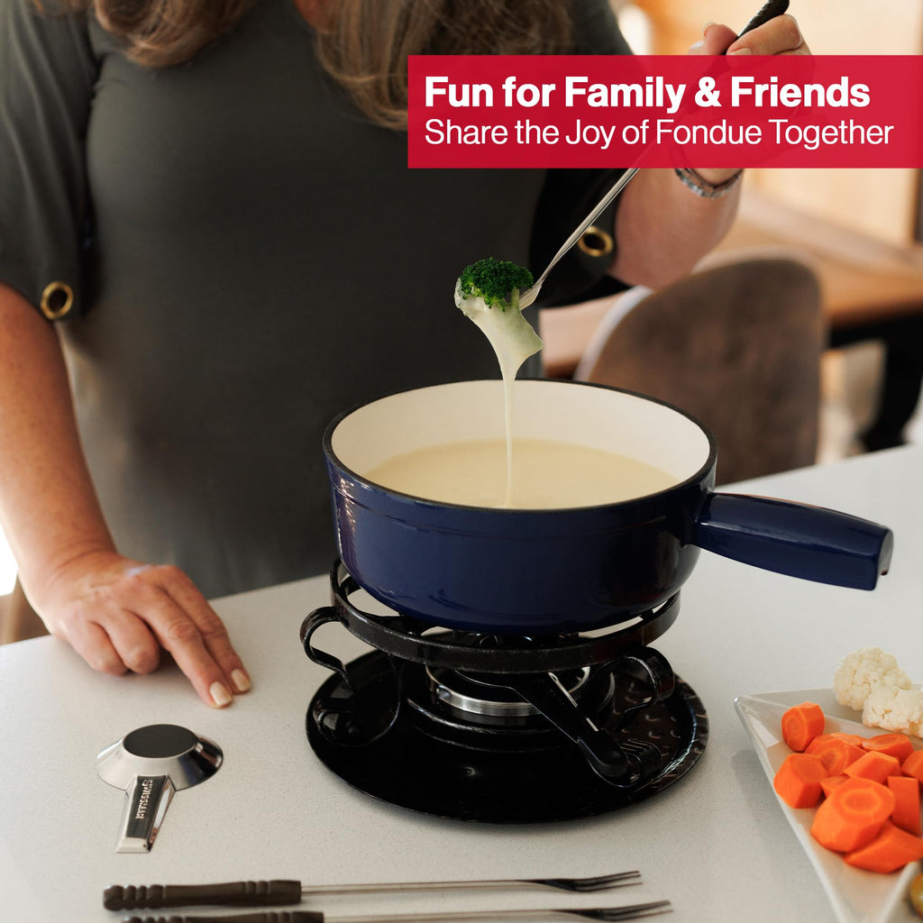 Swissmar Lugano Cast Iron Cheese Fondue Set, 9-Piece, 2 QT / 2 L - Ideal for Melting Cheese, Chocolates, Caramel, & More - Perfect for Kitchen Collection & Gift Giving - Matte Black