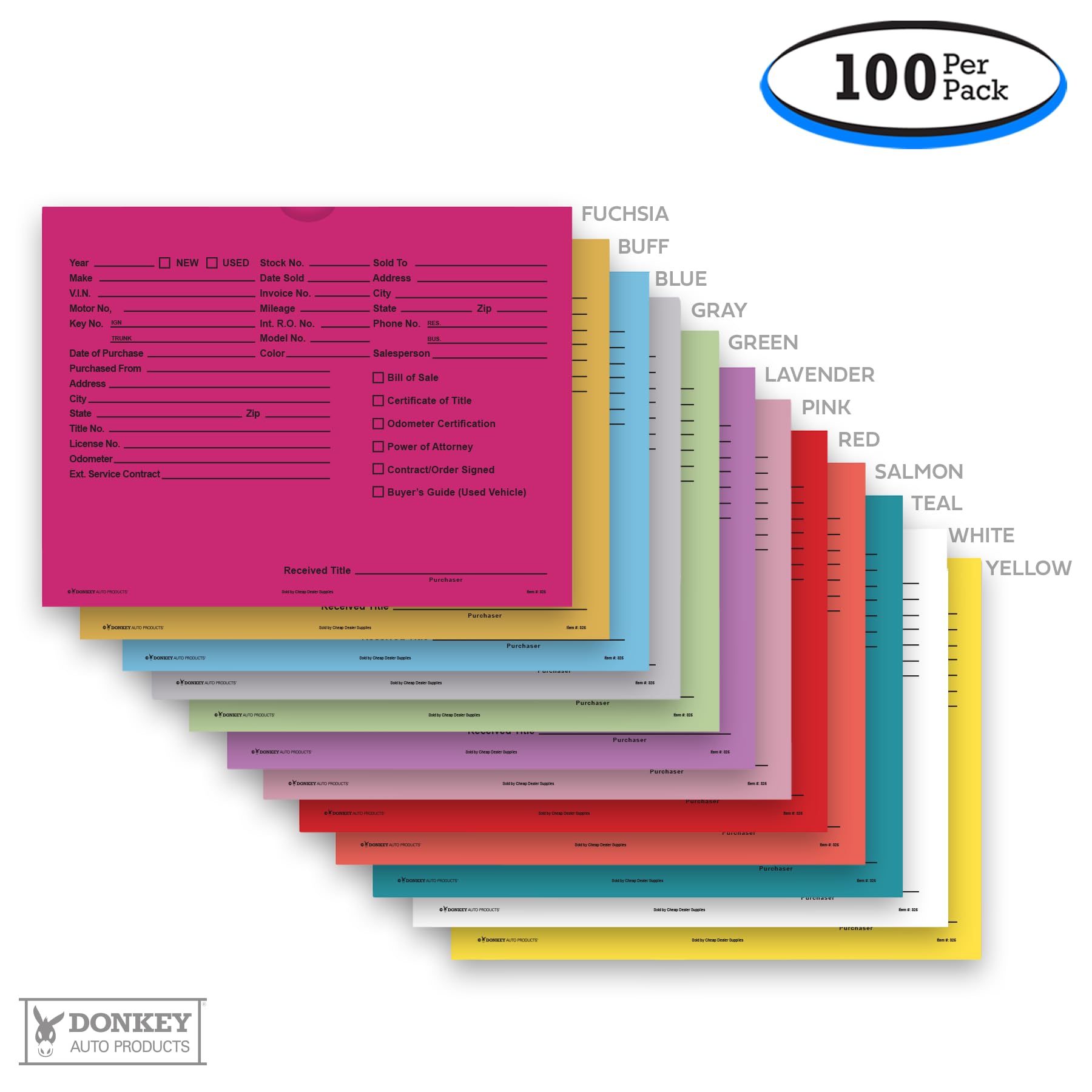 Printed Vehicle Deal Envelopes 9x12 Deal Jackets (100 shrink wrapped) (Blue)