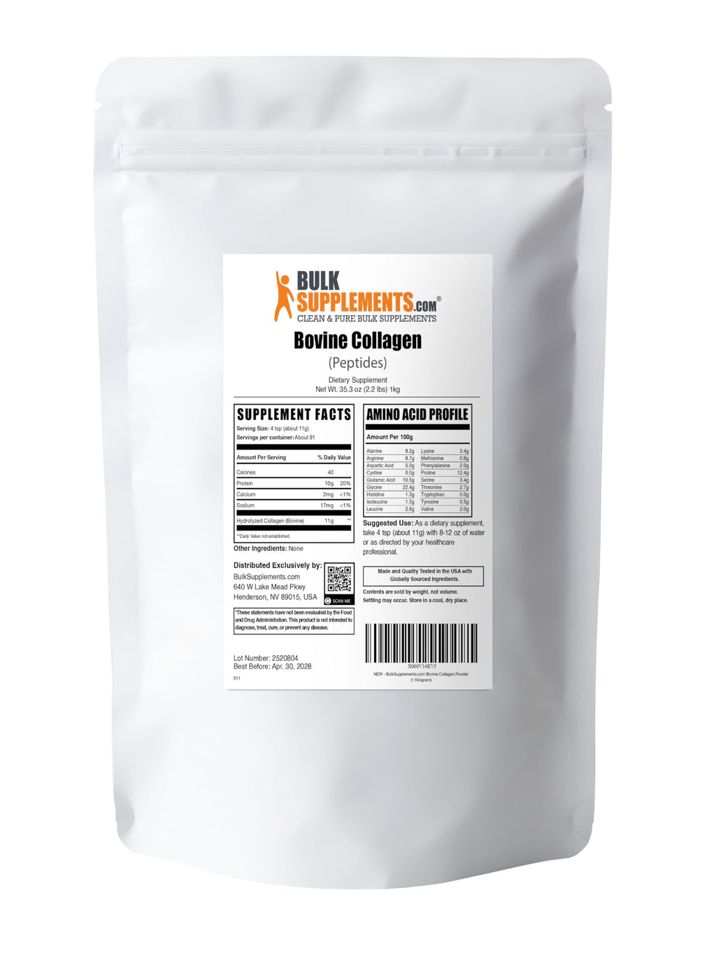 BulkSupplements.com Collagen Peptides Powder - Bovine Collagen Powder, Powdered Collagen Supplement - Hydrolyzed & Gluten Free, 11g per Serving, 500g (1.1 lbs) (Pack of 1)