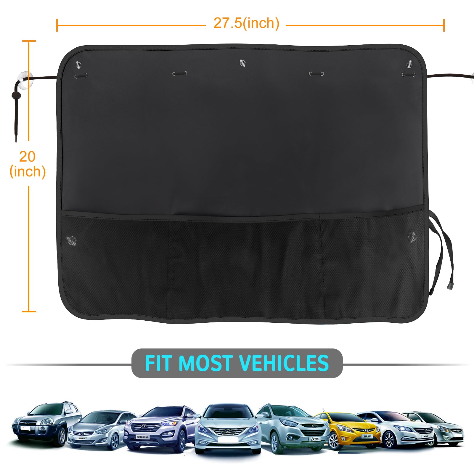 Car Sun Shade Side Window, 2 Pcs Blackout Car Window Shade for Baby Privacy with Storage Net Pockets Auto Curtains 7 Suction Cups for Heat/UV Protection Sun Block Covers