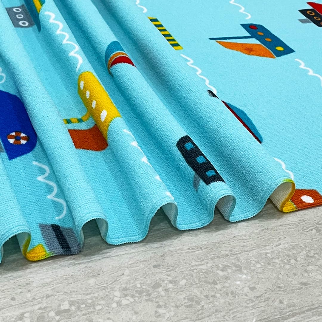 Kids Beach Towel Velour Terry Blanket Throw 100% Cotton Super Soft Absorbent 25.5X51 inches for Bath Swimming Sports Camping Holiday Picnic, Bus Coconut Parasol Lounge Audio Player.