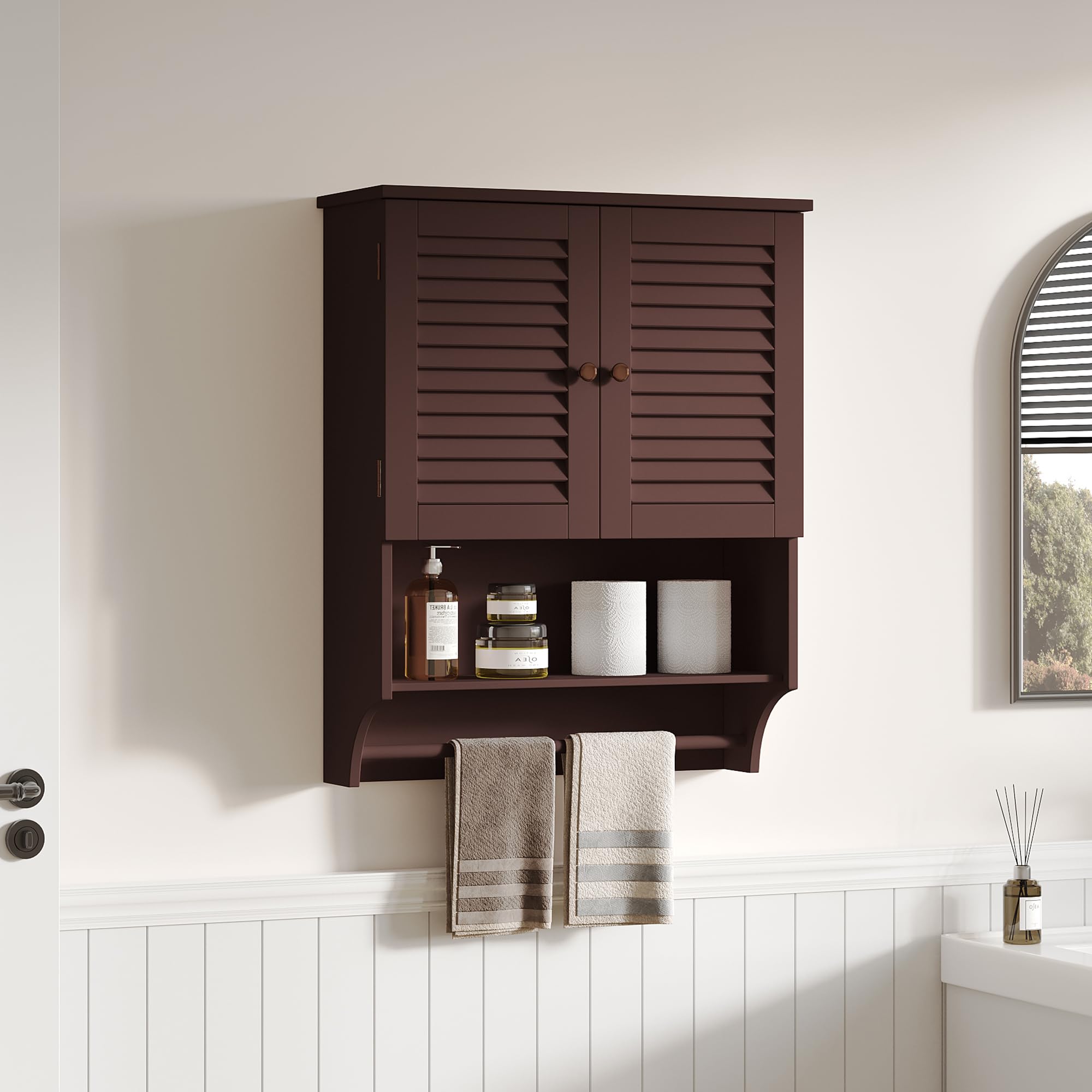 ChooChoo Bathroom Wall Cabinet, Medicine Cabinet, 2 Doors Over The Toilet Space Saver Storage Cabinet with Large Space, Black