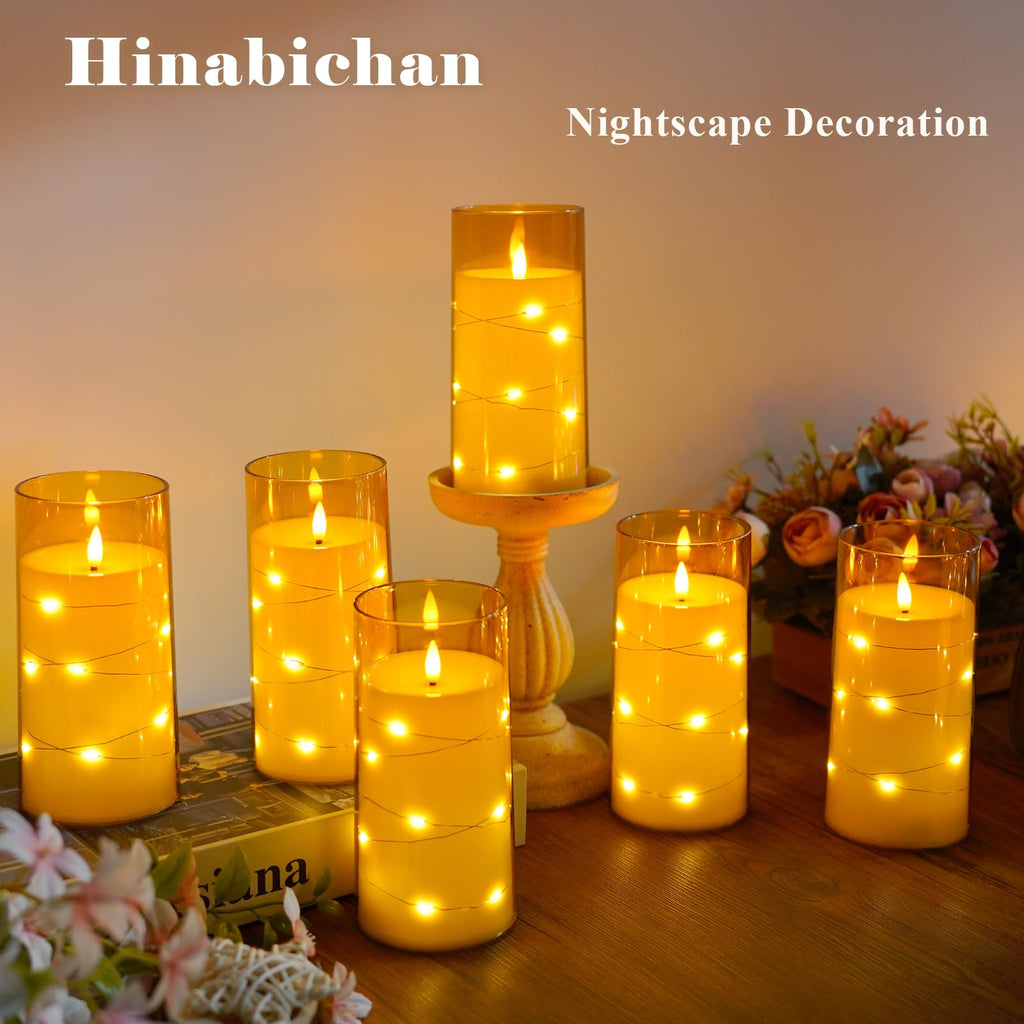 Flickering Flameless Candles with Remote Timer, 6pcs LED Battery Operated Candles with Embedded String Lights Red, Same Size D3 H6
