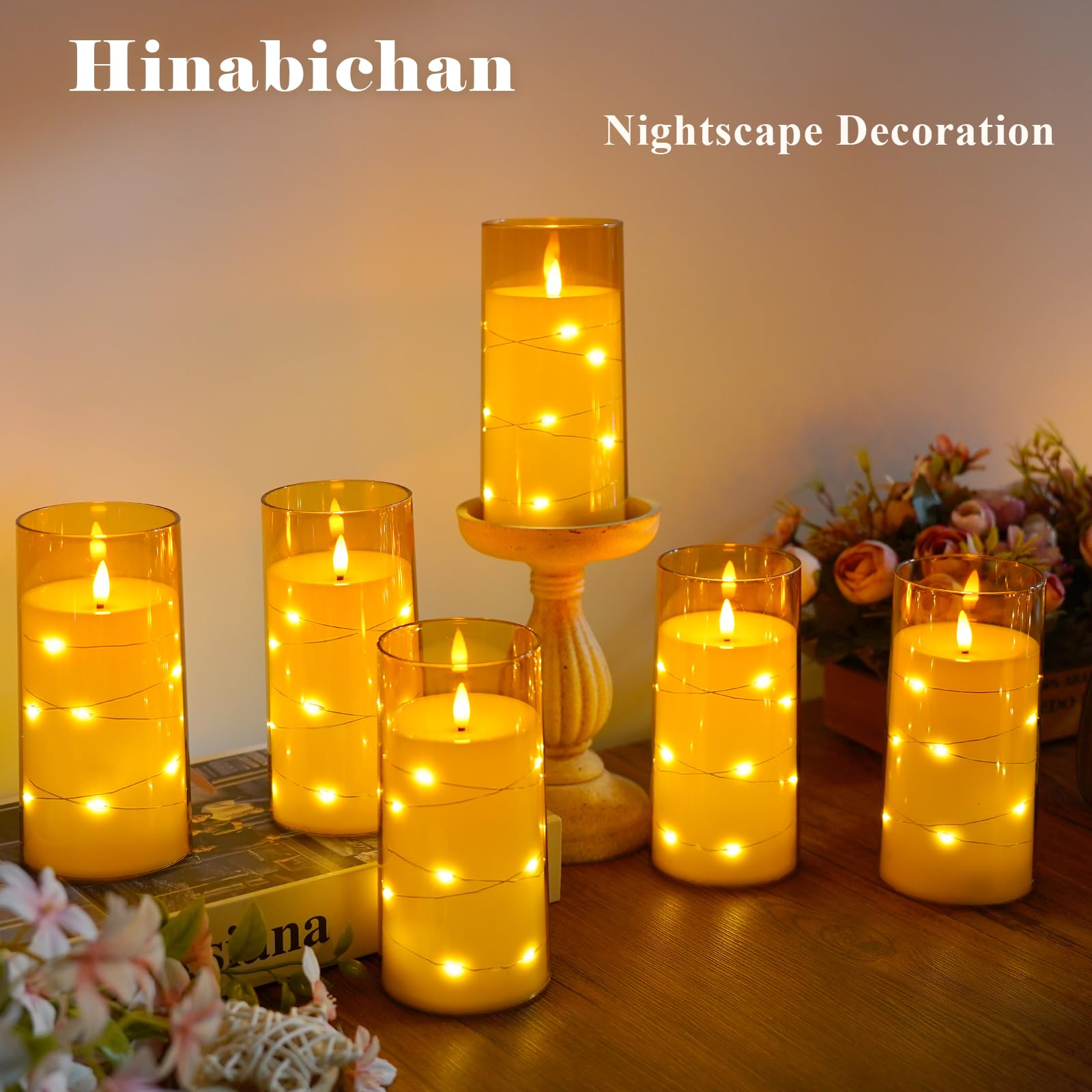 Flickering Flameless Candles with Remote Timer, 6pcs LED Battery Operated Candles with Embedded String Lights Red, Same Size D3 H6