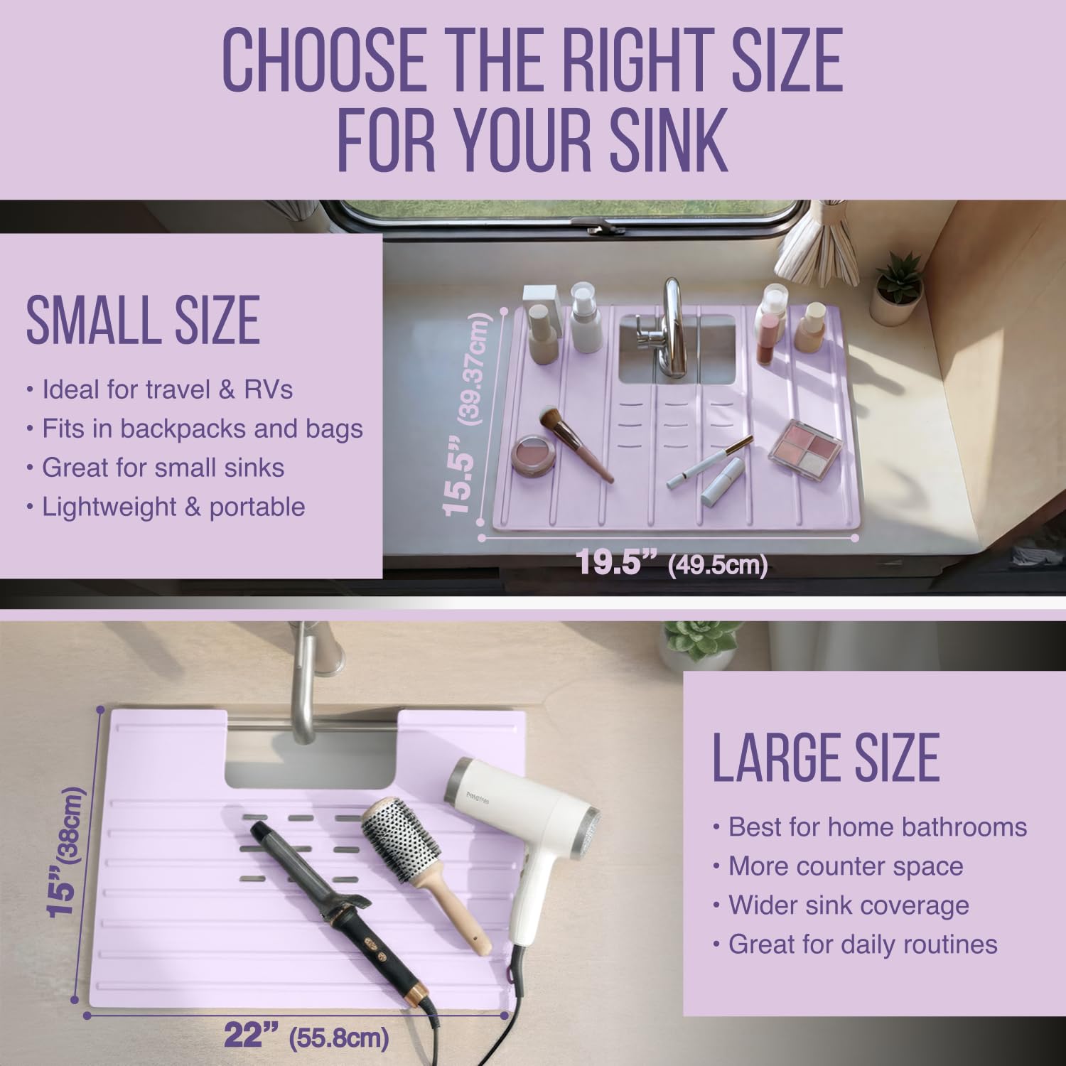 Maplefield Bathroom Sink Cover for Counter Space, Heat Resistant Silicone Sink Mat for Your Beauty Routine, Small Bathroom Space Saver Sink Cover for Makeup (Beige Large, 22" x 15" x 2" Inches)