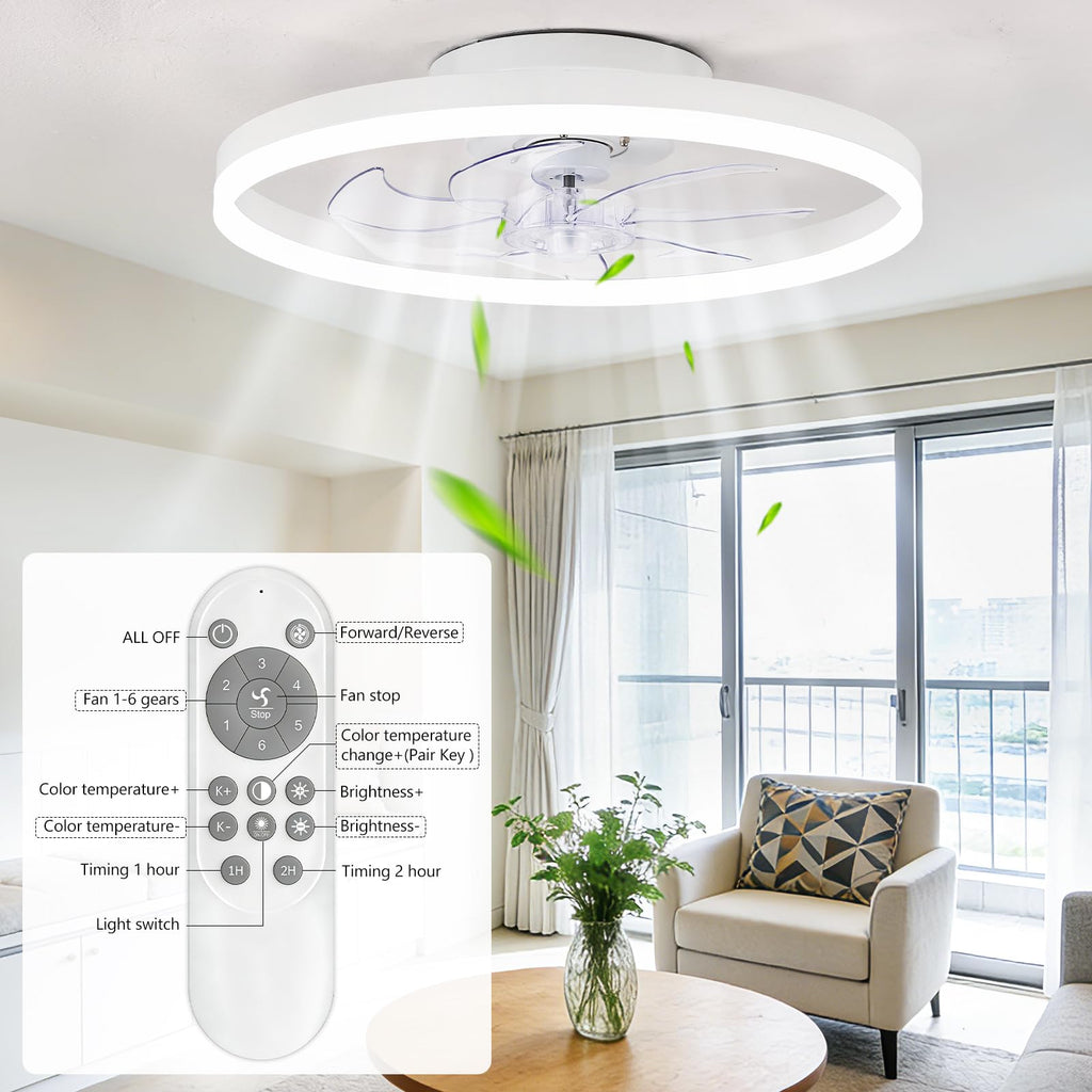 16 Inch RGB Low Profile Ceiling Fans with Lights, Modern Flush Mount Fandelier Chandelier Fixture, Remote & APP Control, Black LED Ceiling Fan Light for Bedroom, Living Room, Kitchen Indoor