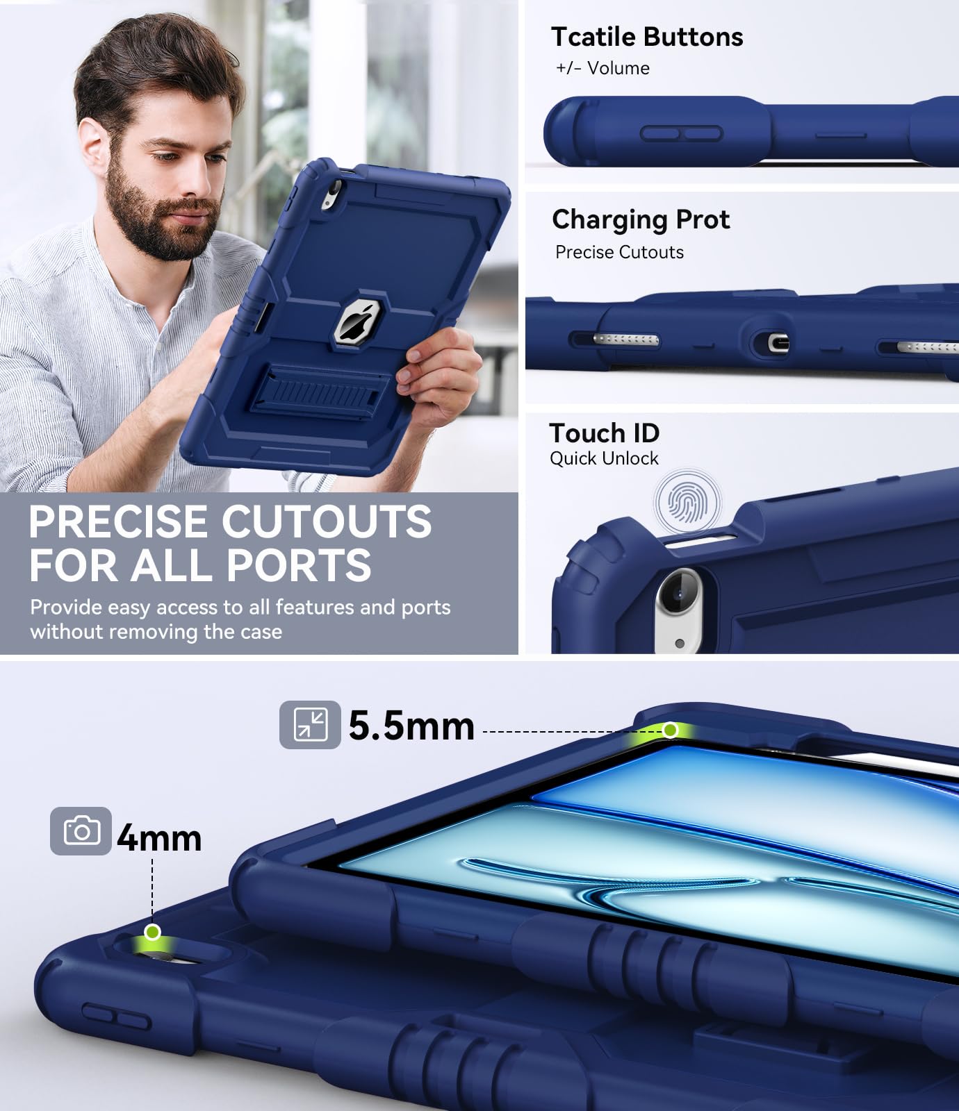 OKP Case for iPad 9th/ 8th/ 7th Generation (2021/2020/2019), Heavy Duty 10.2 inch iPad Shockproof Rugged Protective Cover with Built-in Stand, Hard iPad 9 8 7 Gen Cases for Kids Girls Boys, Black