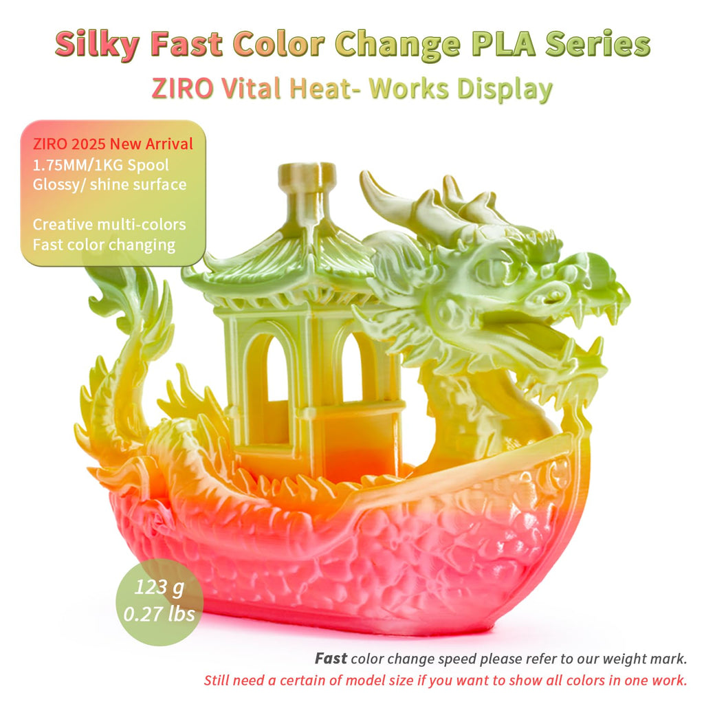 ZIRO Fast Color Change PLA, 1.75mm Color Gradient Filament, Glossy Rainbow PLA Filaments, Fit Most 3D Printer Pen, Shiny Surface 1KG/2.2lbs Spool, Aqua Sky (Silk)