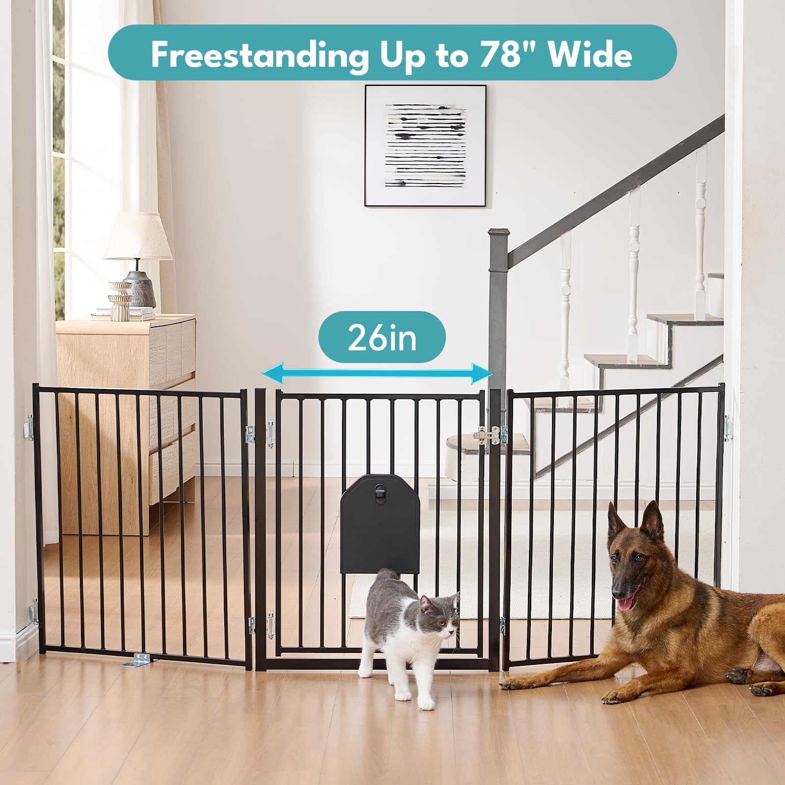 No Pawblems Free Standing Dog Gate, 30" Tall Foldable Dog Fence for Indoor, Up to 52 Inch Extra Wide Puppy Gate Extension for Stairs, Hallways, Doorways, Deck, Yard (White, 2 Panels)