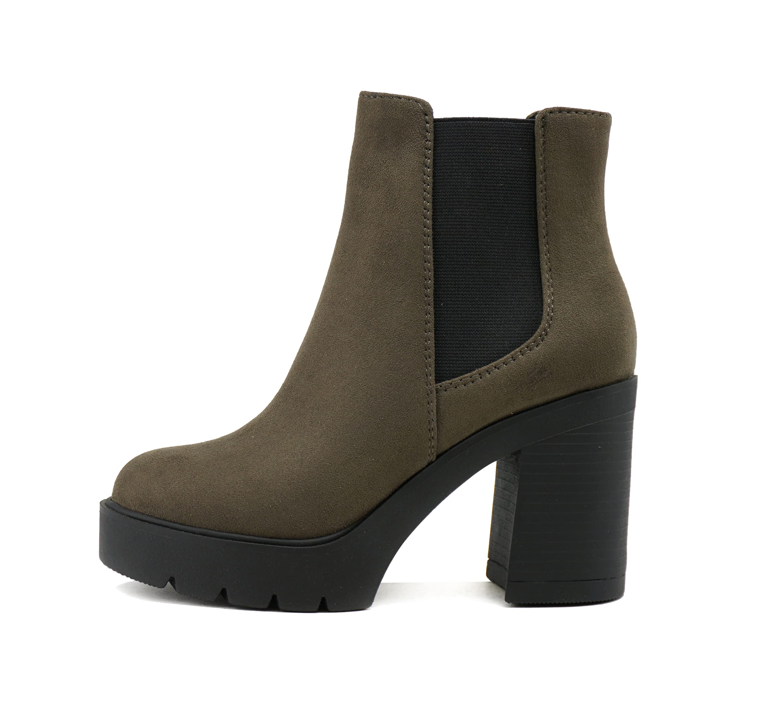 Soda EDITOR ~ Women Lug Sole High Heel Chelsea Fashion Ankle Boot w/Double Elastic Gore