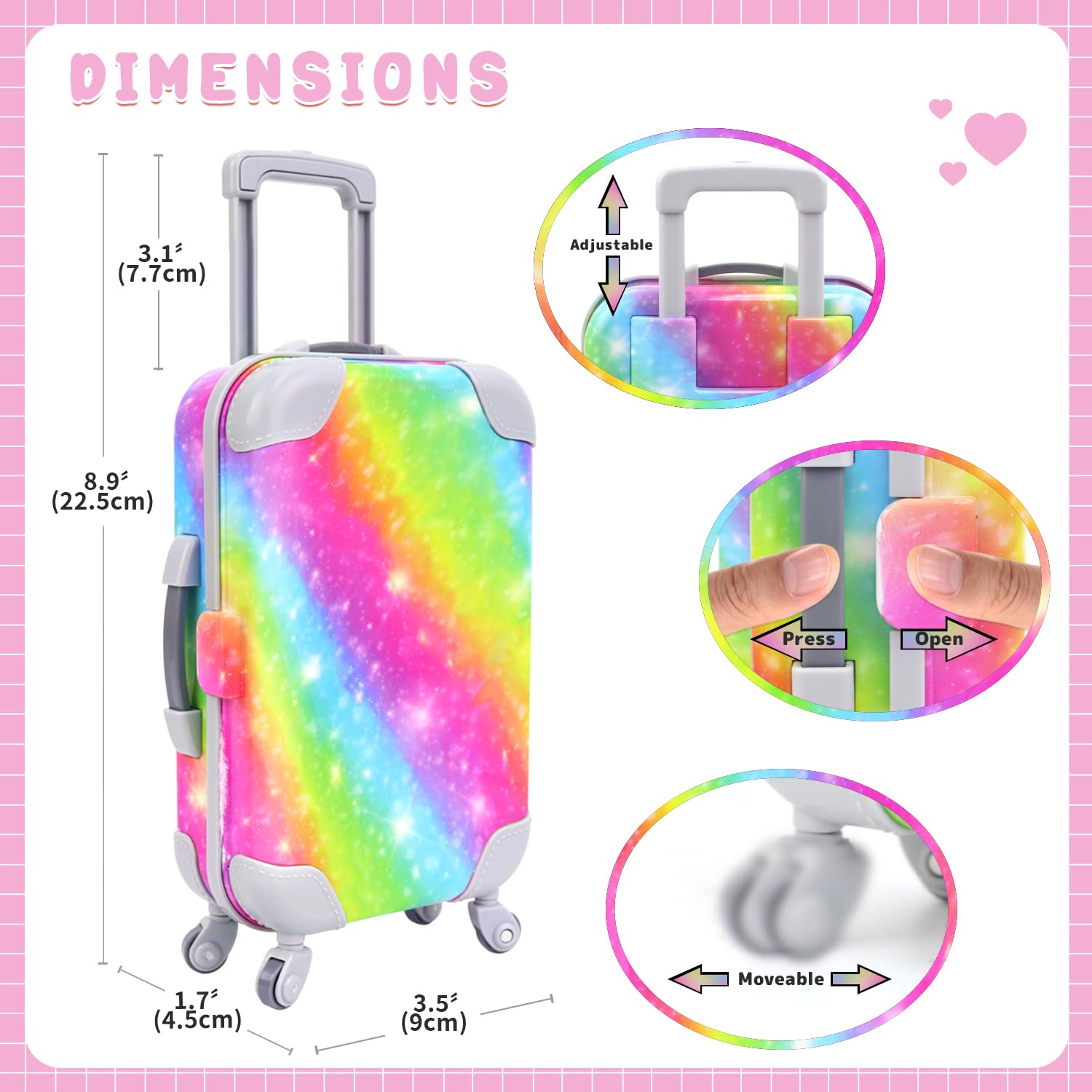 K.T. Fancy 18 Inch American Doll Clothes and Accessories, Doll Travel Suitcase Playset for Girls, Cute Travel Doll Clothes for 18 Inch Girl Doll(Not Include Doll & Shoes), Pink