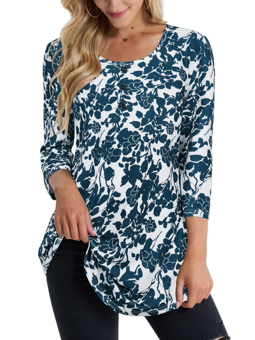 BAISHENGGT Womens Tops 3/4 Sleeve Round Neck Casual Tunic Tops Fall Fashion 2025 Dressy Casual Blouses