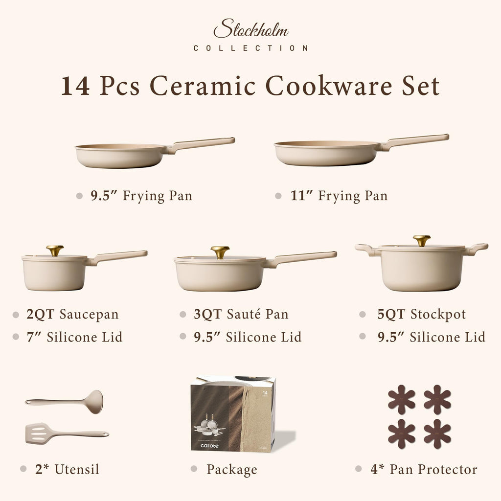 CAROTE 14Pcs Pots and Pans Set Non Stick, Cookware Sets Induction Cookware Granite Cooking Set with Frying Pans, Saucepans, Saute Pan, Extra Large Casserole