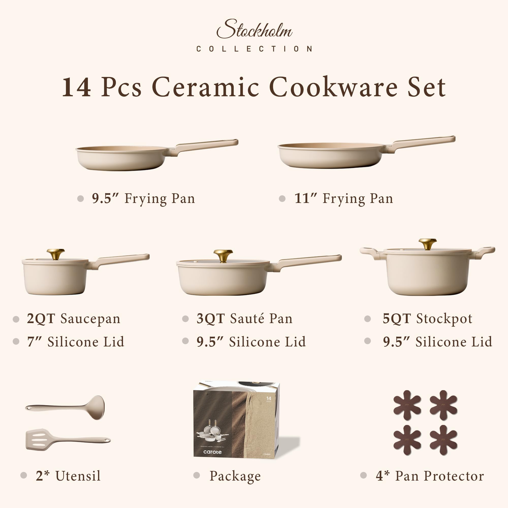 CAROTE 14Pcs Pots and Pans Set Non Stick, Cookware Sets Induction Cookware Granite Cooking Set with Frying Pans, Saucepans, Saute Pan, Extra Large Casserole