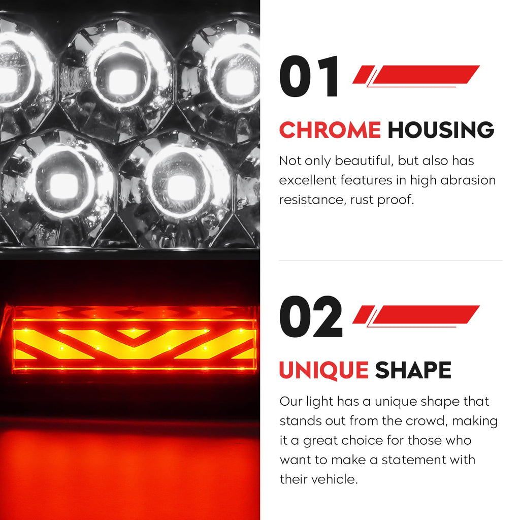 Tresound For 1994-2001 Dodge Ram 1500/2500/ 3500 Third 3rd LED Brake Light Cargo Lamp High Mount Brake Light Replacement (Black+ Smoke Lens)