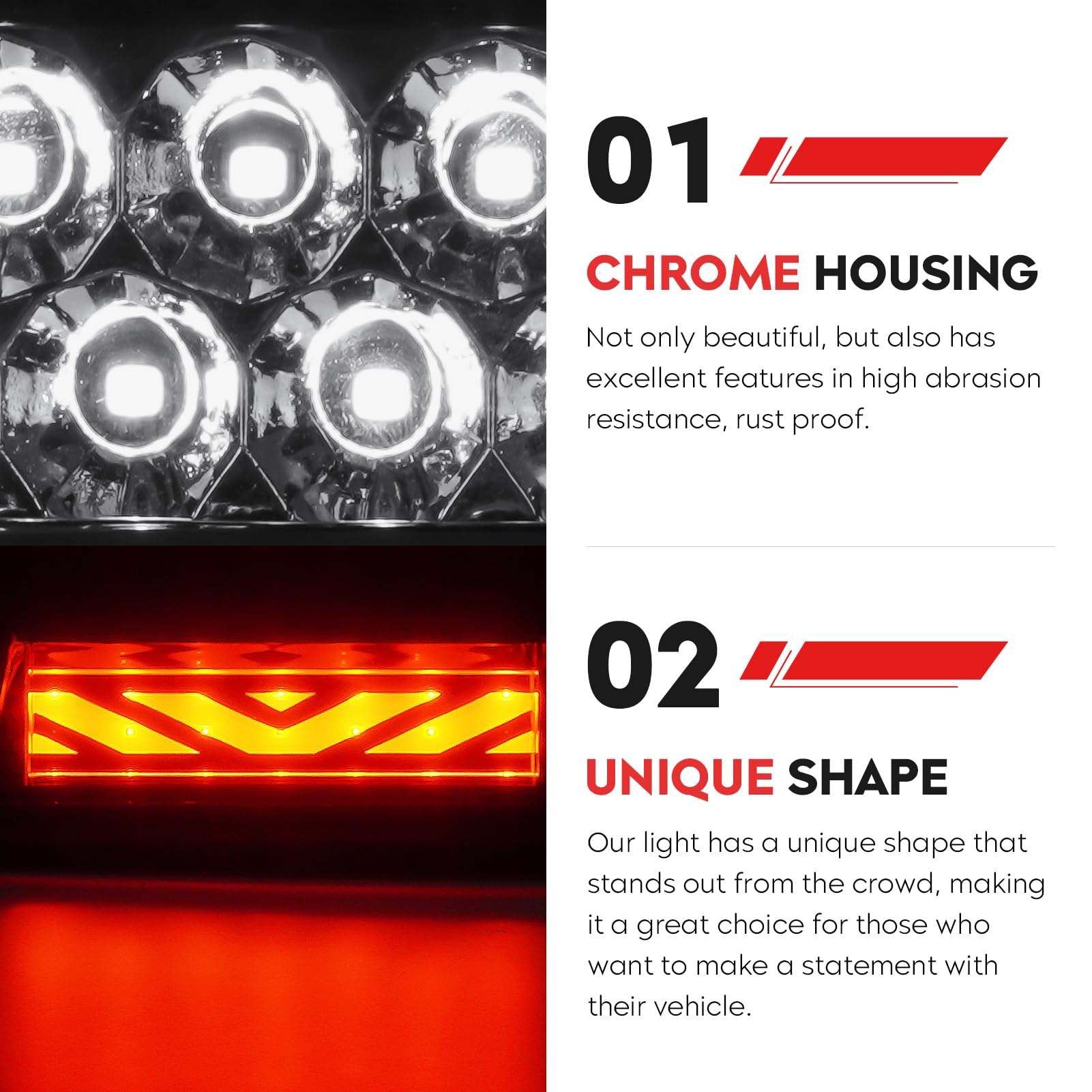 Tresound For 1994-2001 Dodge Ram 1500/2500/ 3500 Third 3rd LED Brake Light Cargo Lamp High Mount Brake Light Replacement (Black+ Smoke Lens)
