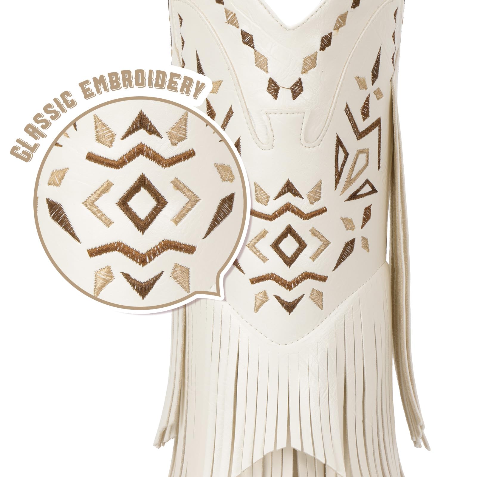 Cowboy Boots for Women - Fringe Knee High Cowgirl Boots with Classic Embroidery, Pointed Toe Pull on Retro Design, Perfect for Western Parties, Weddings and Events