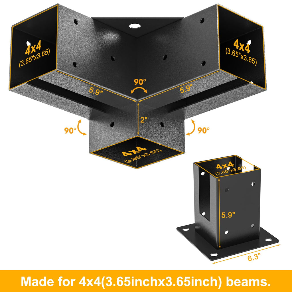 Woodwork Pergola Kit 2 Pcs- Post and Beam T Brackets - Modular Sizing Pergola Brackets Hardware fit for 4 x 4 Lumber, Heavy Duty