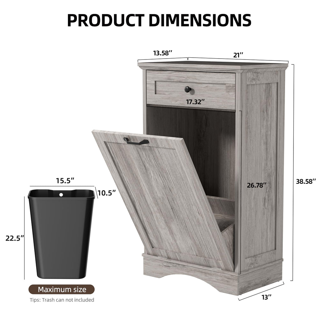 AHB Double Tilt Out Trash Can Cabinet Freestanding Kitchen Trash Can, 2x13 Gallons Hidden Garbage Recycling Cabinet with Hideaway Drawers Pet Proof Trash Can Holder for Kitchen, Antique White