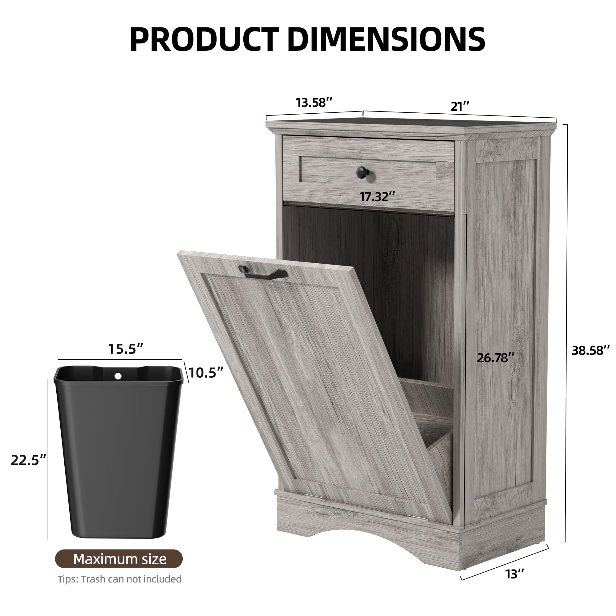 AHB Double Tilt Out Trash Can Cabinet Freestanding Kitchen Trash Can, 2x13 Gallons Hidden Garbage Recycling Cabinet with Hideaway Drawers Pet Proof Trash Can Holder for Kitchen, Antique White