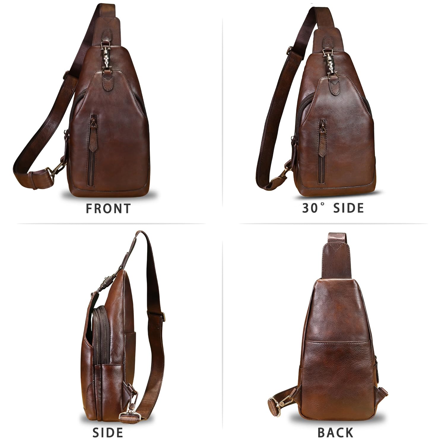 Genuine Leather Sling Bag for Men and Women Real Leather Shoulder Crossbody Bag Chest Bag Sling Backpack Purse