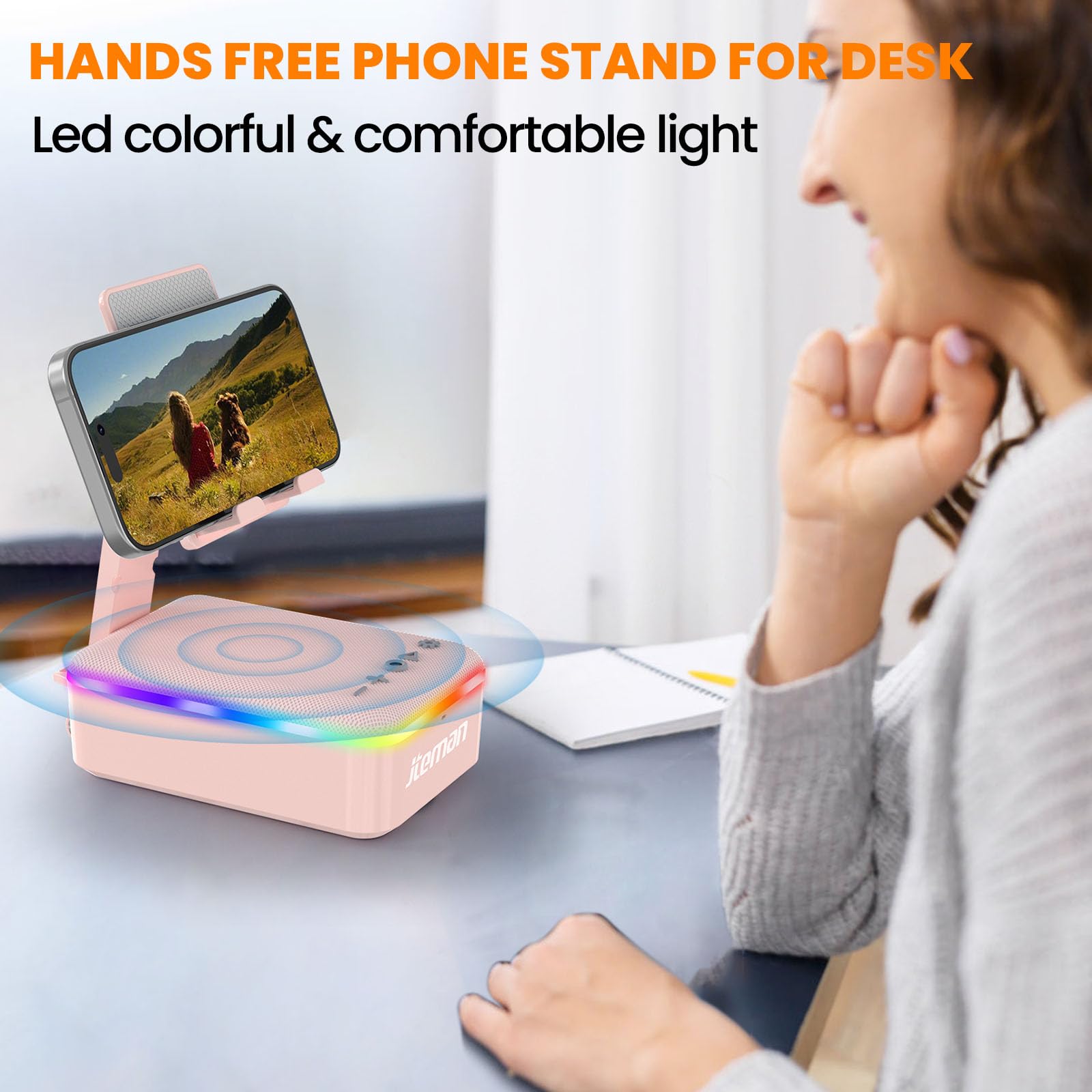 JTEMAN Gifts for Men Women,Cell Phone Stand with Bluetooth Speaker,LED Light,and Lanyard,Cool Tech Gadgets,Unique Birthday Gifts for Men Husband Mom Dad