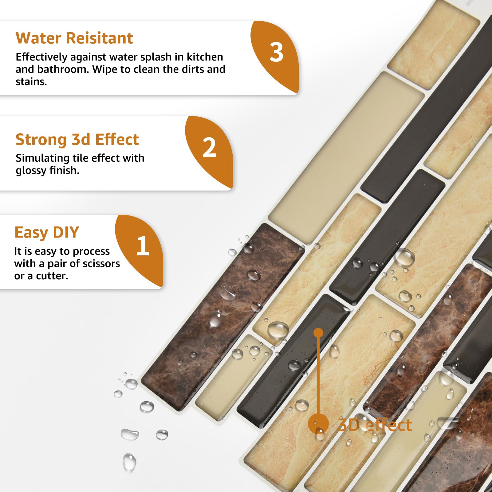 WOWSTAR 10-Sheet Peel and Stick Backsplash Tile for Kitchen, Back Splash Stick On Tiles for Kitchen Wall (Sand)
