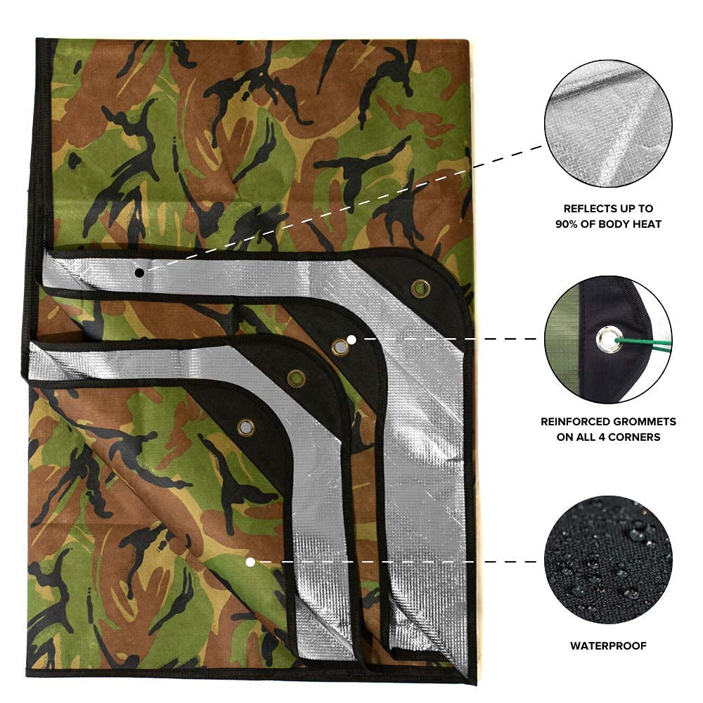 Arcturus Insulated Tarp, Reusable Heavy Duty Thermal Survival Blanket – 60x82in, Reflects 90% Body Heat, Waterproof, Windproof, 3-Layer Design, Reinforced Grommets, Black