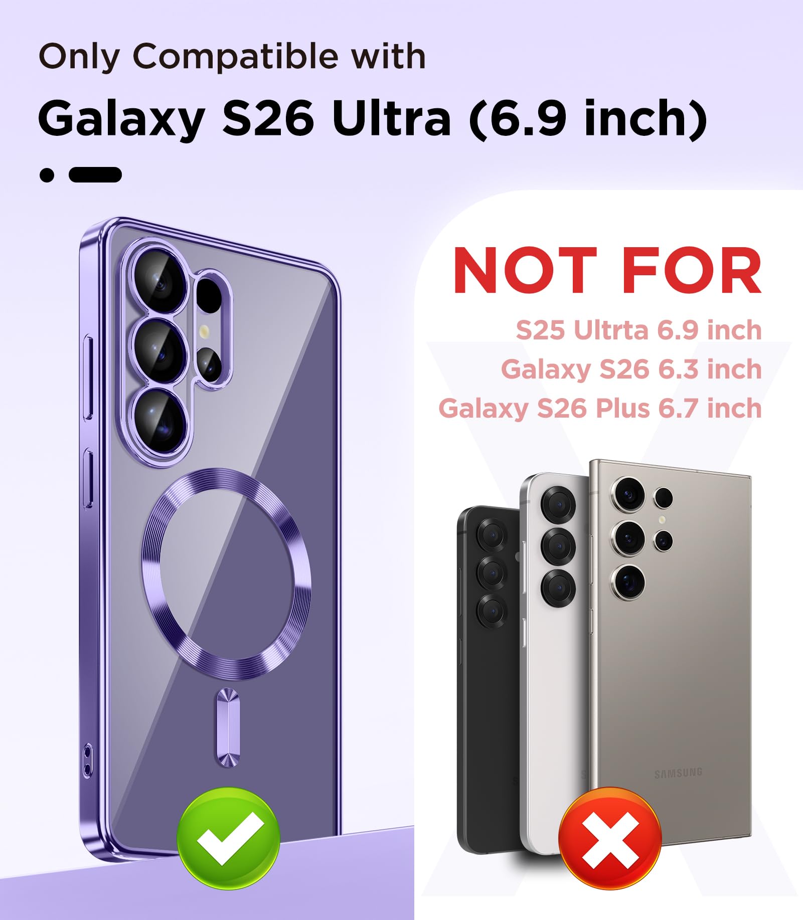 Magnetic Case Compatible with Samsung Galaxy S25 Ultra,Compatible with MagSafe,[Full Camera Protection][Screen Protector] Shockproof Plating Clear Phone Cover for Galaxy S25 Ultra(Black/Clear)