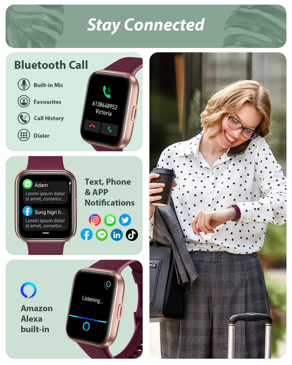 Tensky Smart Watch for Men/Women Android/iPhone/Samsung, Alexa Built-in, 1.8" Touch Screen Fitness Tracker with Answer/Make Calls, 3ATM Waterproof Heart Rate/Sleep/SpO2 Monitor, 120+ Sport Modes