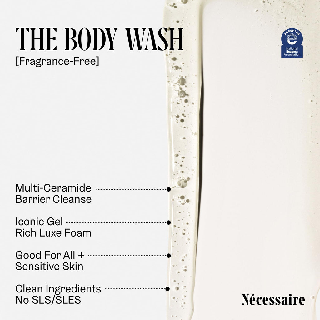 Nécessaire The Body Wash Eucalyptus — Multi-Oil Shower Gel Body Wash for Women + Men. Non-Comedogenic + Hypoallergenic for Sensitive Skin with Niacinamide. 500ml/16.9 fl oz