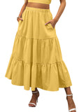 ANRABESS Women’s Summer Boho Flowy Swing Tiered A-Line Maxi Skirt 2026 Fashion Trendy Elastic Waist Pleated Long Beach Dress