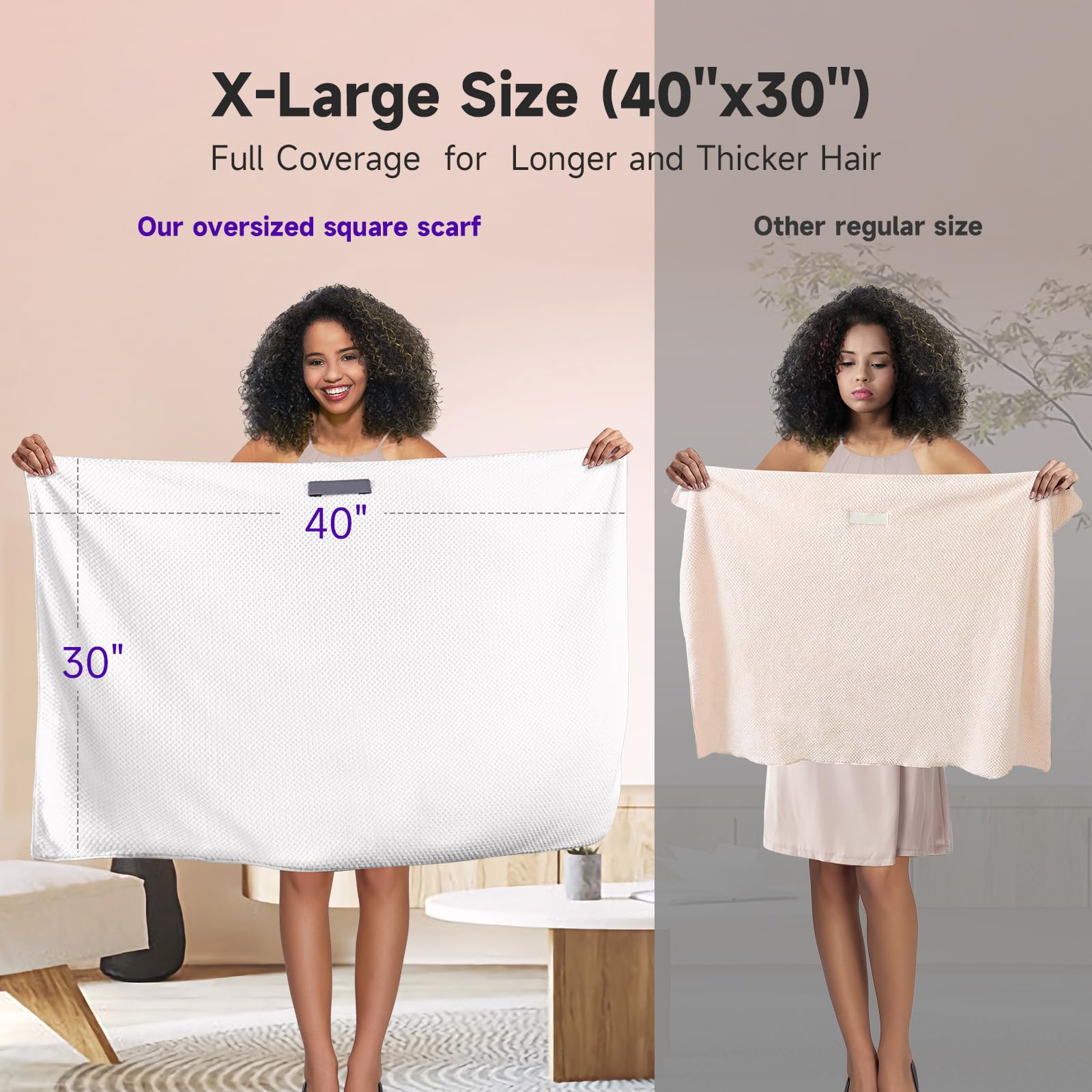 Umisleep Extra Large Microfiber Hair Towel for Women Long, Curly, Thick Hair, Super Soft Anti Frizz Quick Dry Hair Towel Wrap, Ultra Absorbent Hair Turban with Elastic Band Grey