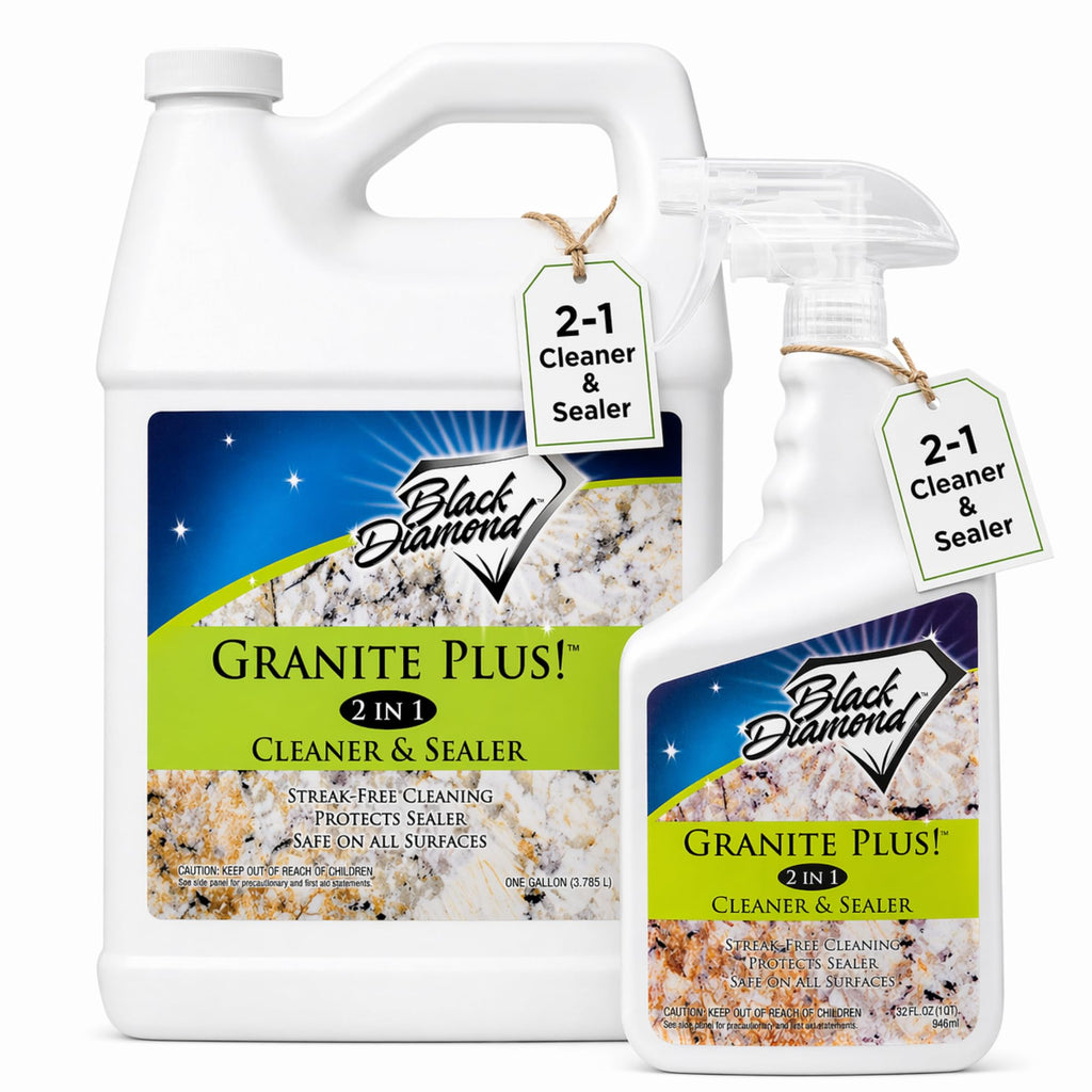 Black Diamond Stoneworks Granite Plus 2-in-1 Cleaner & Sealer, pH Neutral, Streak-Free Stone Cleaner for Granite, Marble, Quartz, Travertine & Limestone Countertops, Ready to Use, 32 Fl Oz